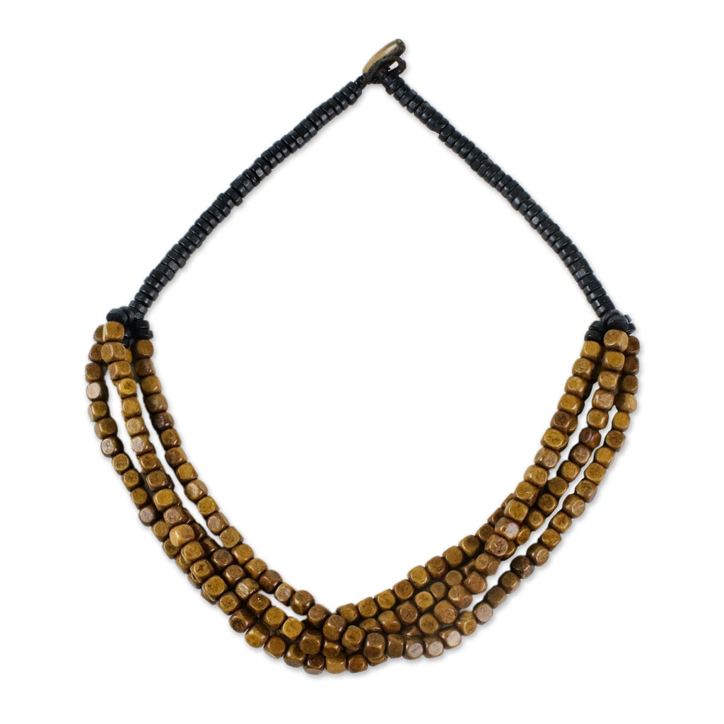 Black and Brown Cube Boxwood Beaded Torsade Necklace - Brown Squared
