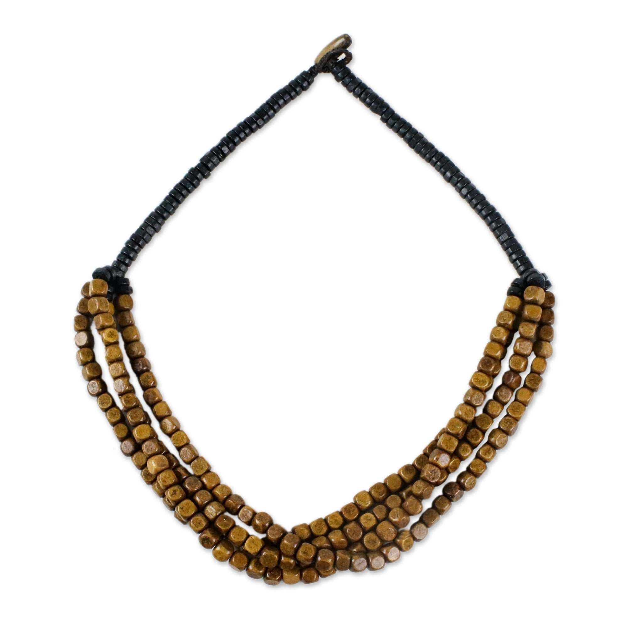 Black and Brown Cube Boxwood Beaded Torsade Necklace - Brown Squared