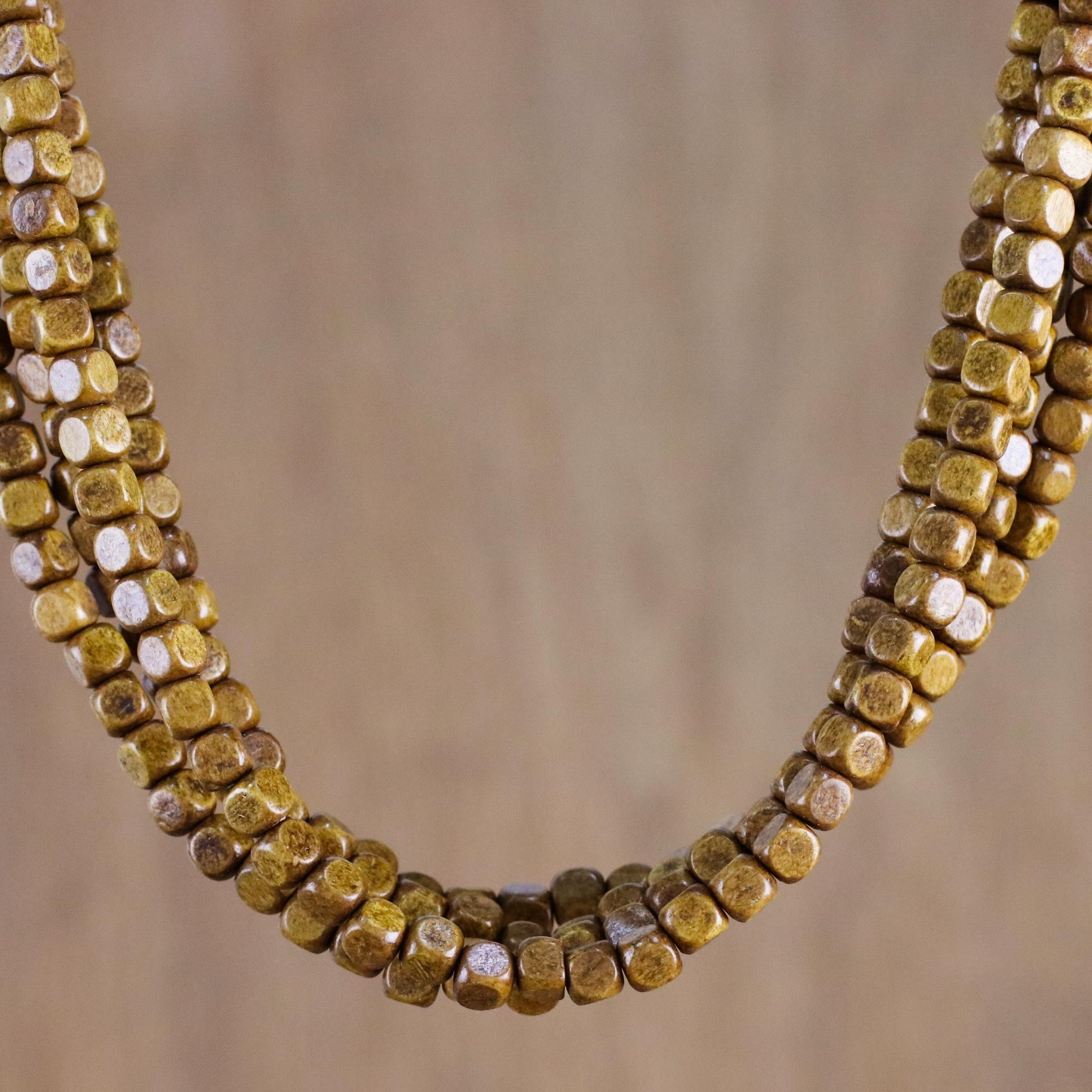 Black and Brown Cube Boxwood Beaded Torsade Necklace - Brown Squared