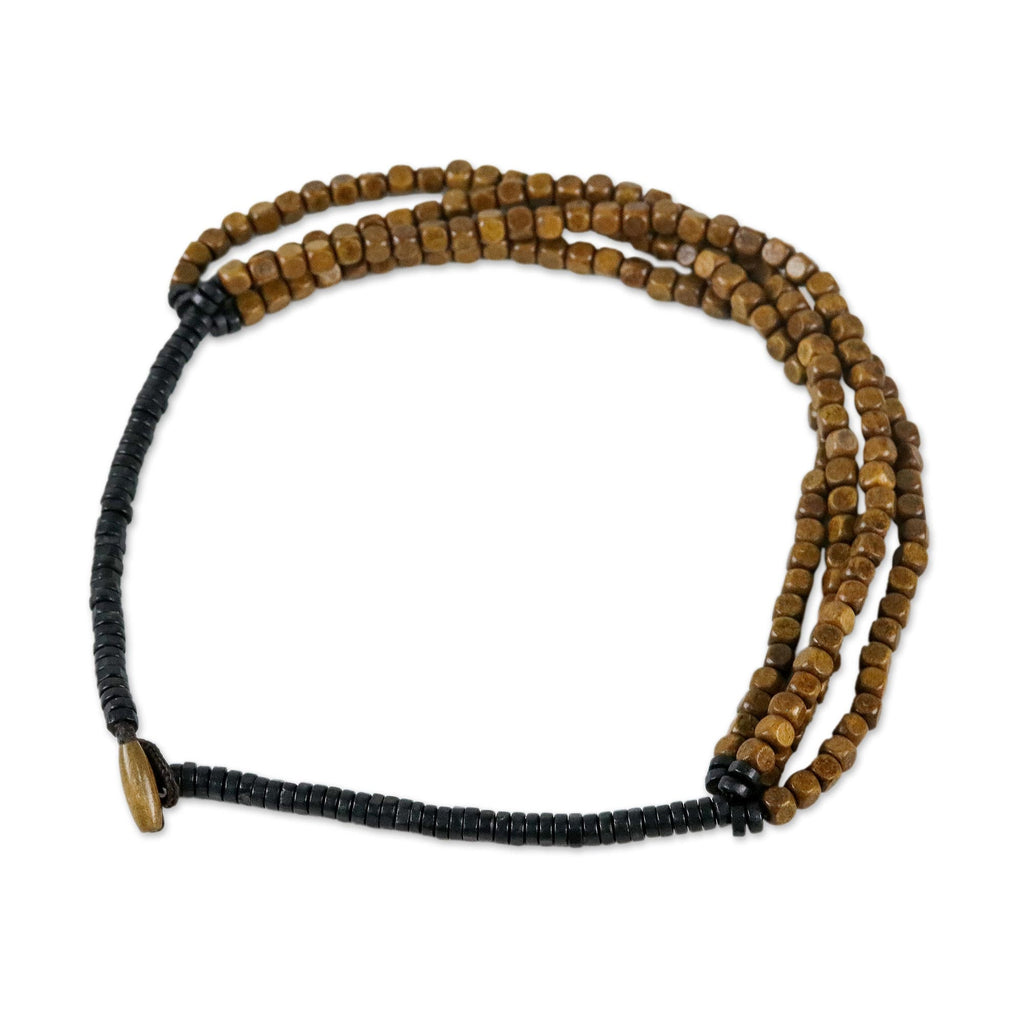 Black and Brown Cube Boxwood Beaded Torsade Necklace - Brown Squared