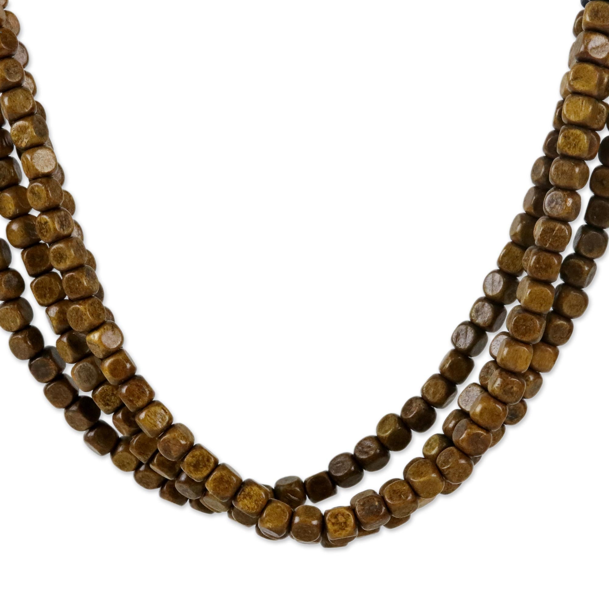 Black and Brown Cube Boxwood Beaded Torsade Necklace - Brown Squared
