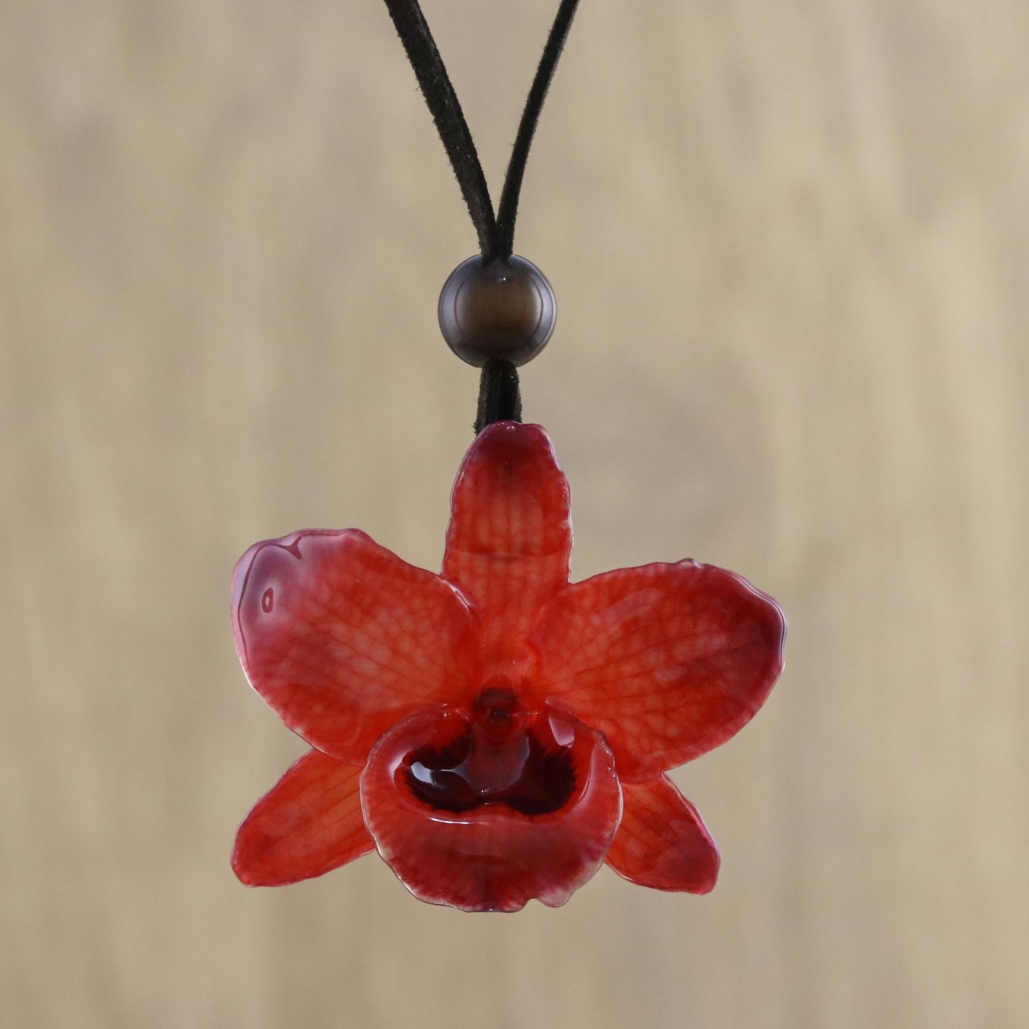 Adjustable Natural Orchid Necklace in Ruby from Thailand - Natural Feeling in Ruby