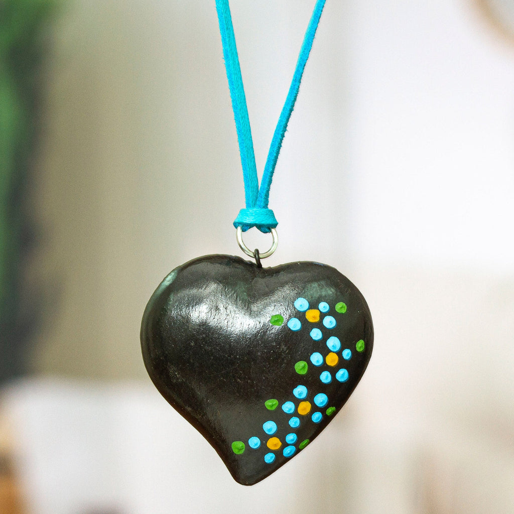 Handmade Heart-shaped Ceramic Pendant Necklace in Black - Heart and Harmony