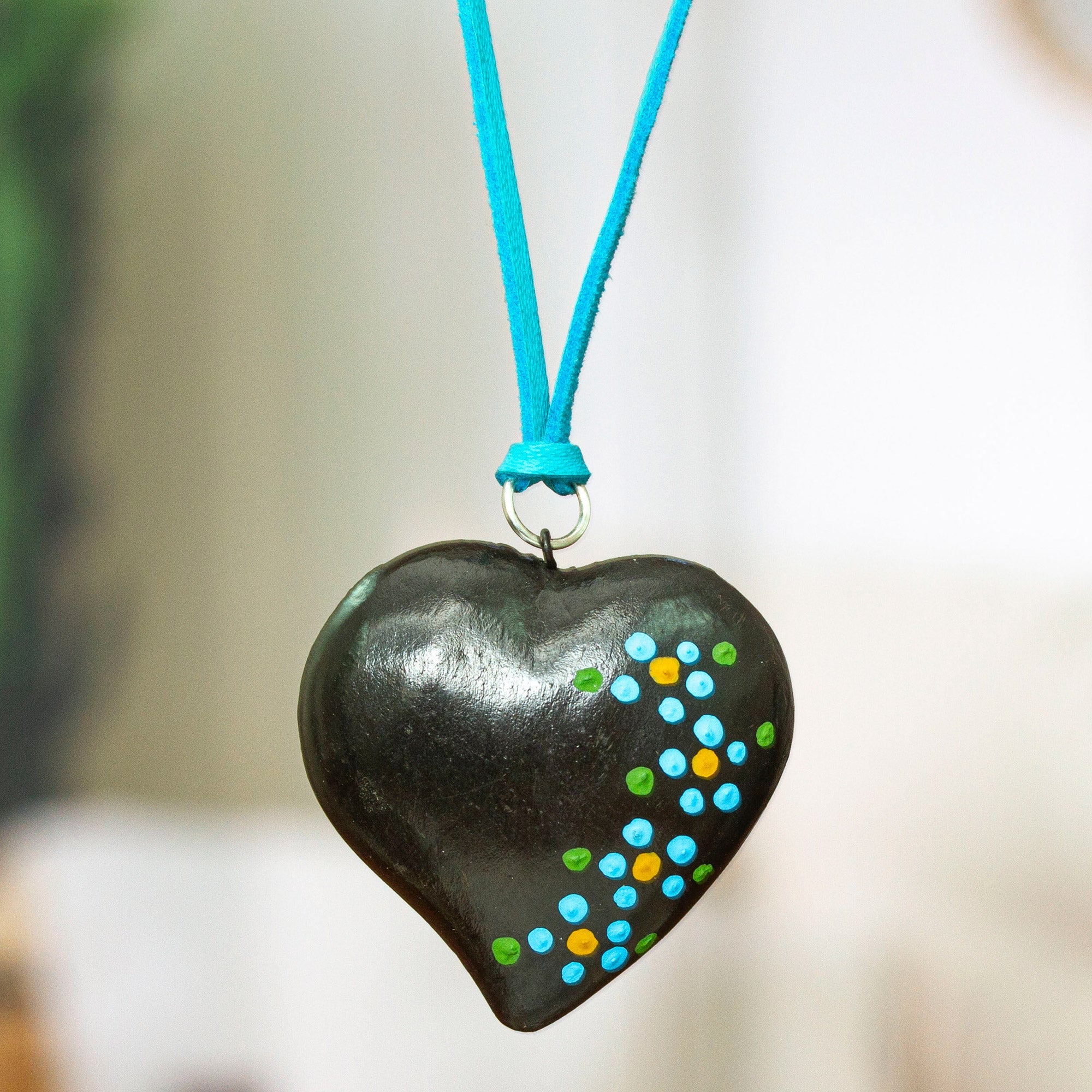 Handmade Heart-shaped Ceramic Pendant Necklace in Black - Heart and Harmony
