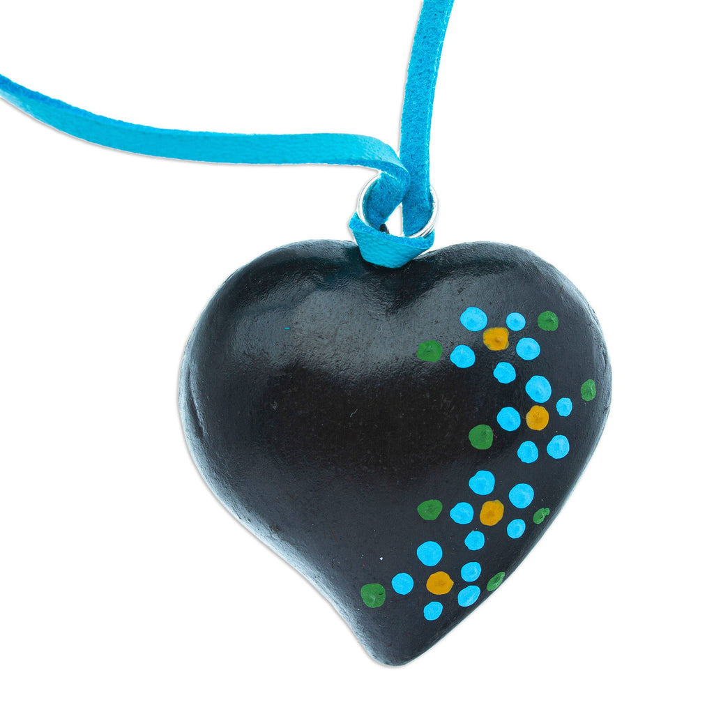 Handmade Heart-shaped Ceramic Pendant Necklace in Black - Heart and Harmony