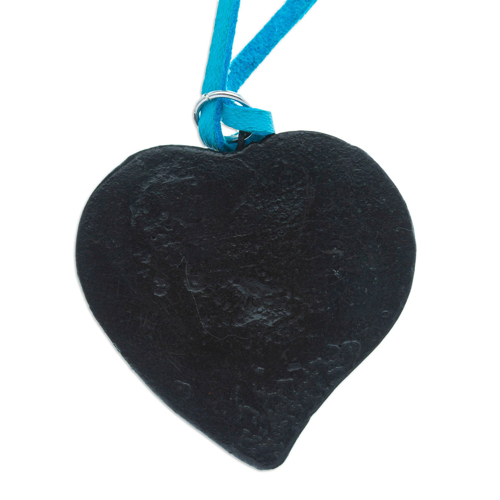 Handmade Heart-shaped Ceramic Pendant Necklace in Black - Heart and Harmony