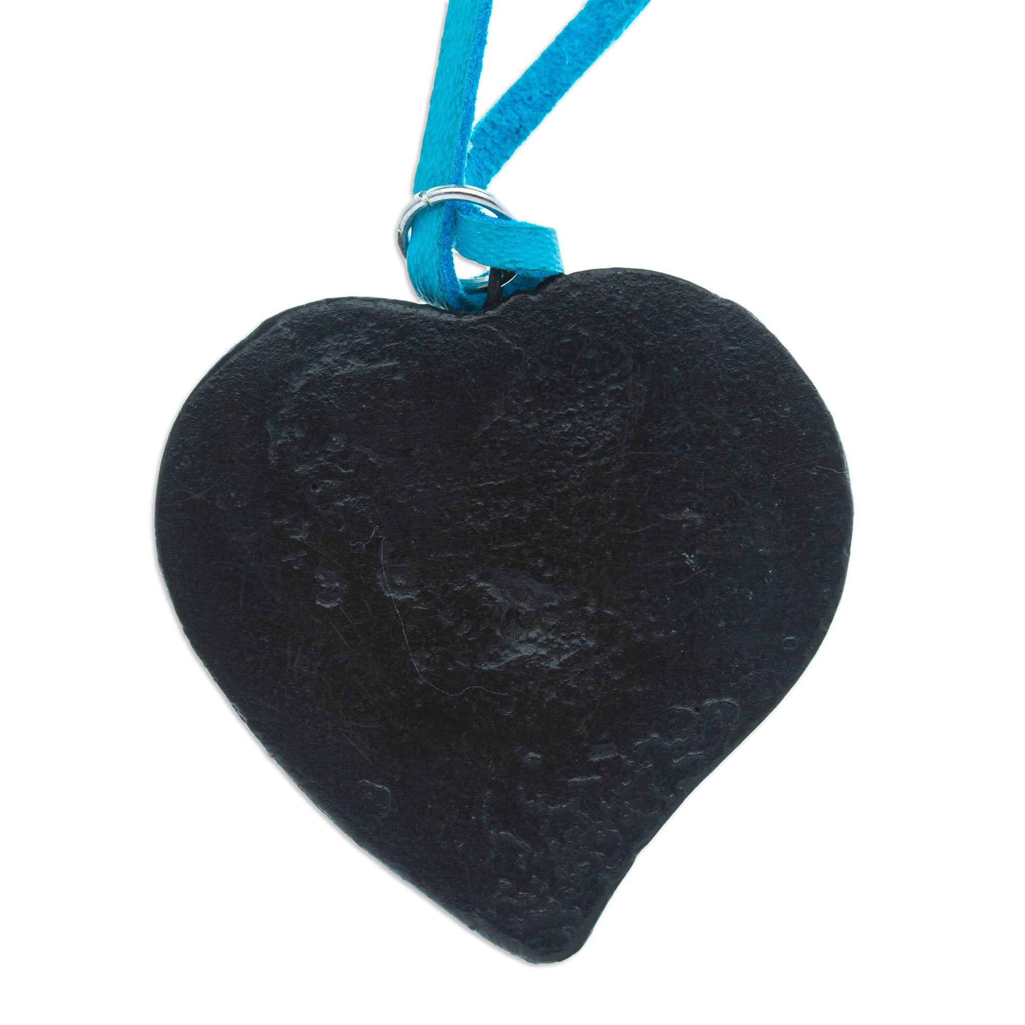 Handmade Heart-shaped Ceramic Pendant Necklace in Black - Heart and Harmony