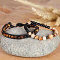 2 Men's Multi-Gemstone Beaded Stretch Leather Cord Bracelets - Alluring Flair