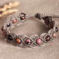 Rhodonite Beaded Macrame Bracelet Handmade in Armenia - Graceful Orbs