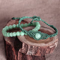 2 Jade Macrame Pendant and Beaded Stretch Bracelets in Aqua - Colorful Duo