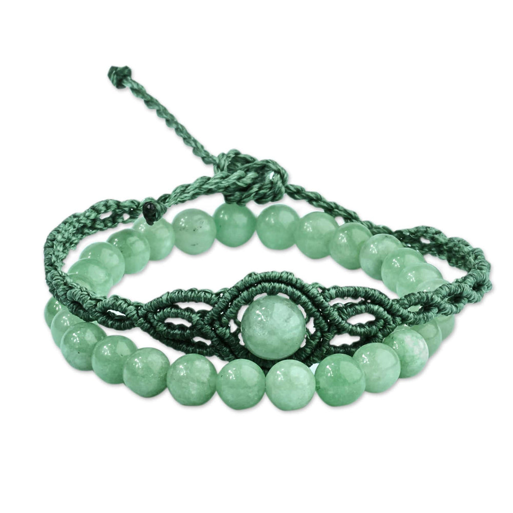 2 Jade Macrame Pendant and Beaded Stretch Bracelets in Aqua - Colorful Duo