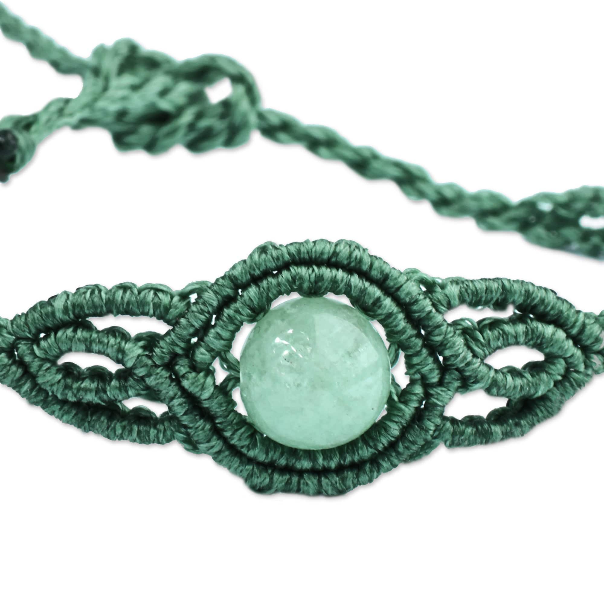 2 Jade Macrame Pendant and Beaded Stretch Bracelets in Aqua - Colorful Duo
