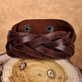 Leather Wristband Bracelet with Braided Strands in Brown - Braided Radiance