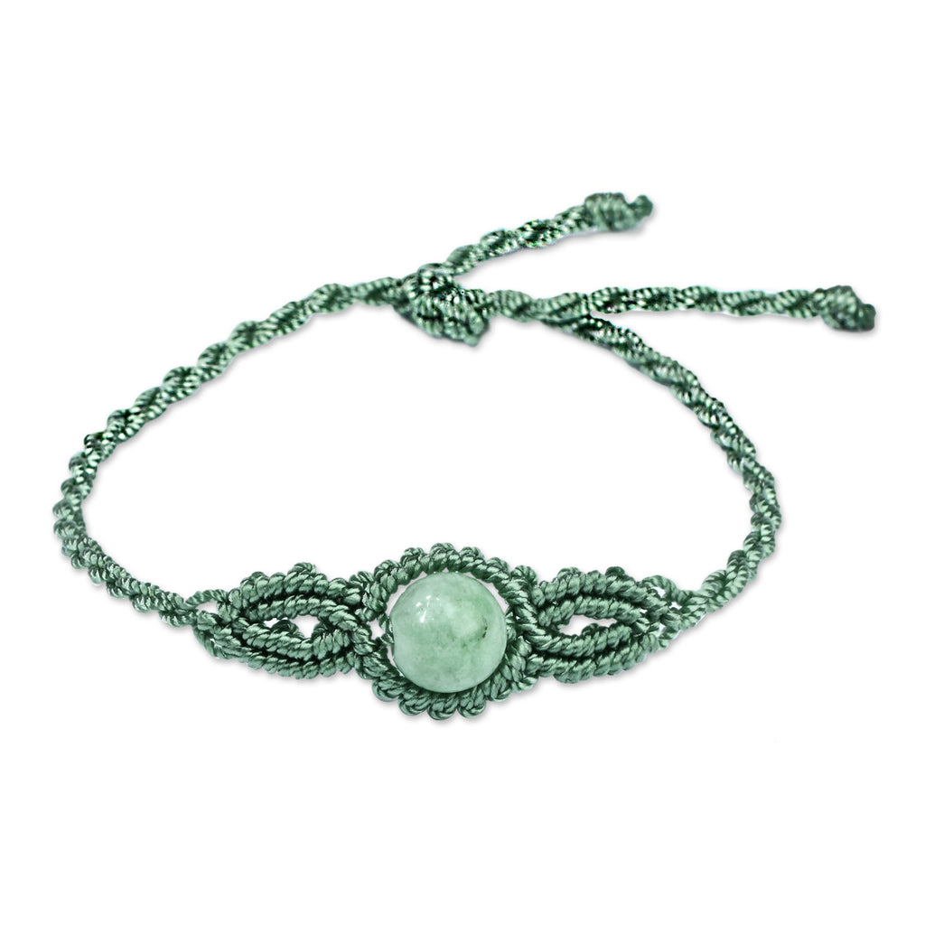 Handmade Turquoise Cotton and Jade Macrame Pendant Bracelet - Goddess of Vitality
