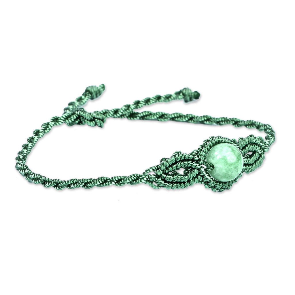 Handmade Turquoise Cotton and Jade Macrame Pendant Bracelet - Goddess of Vitality