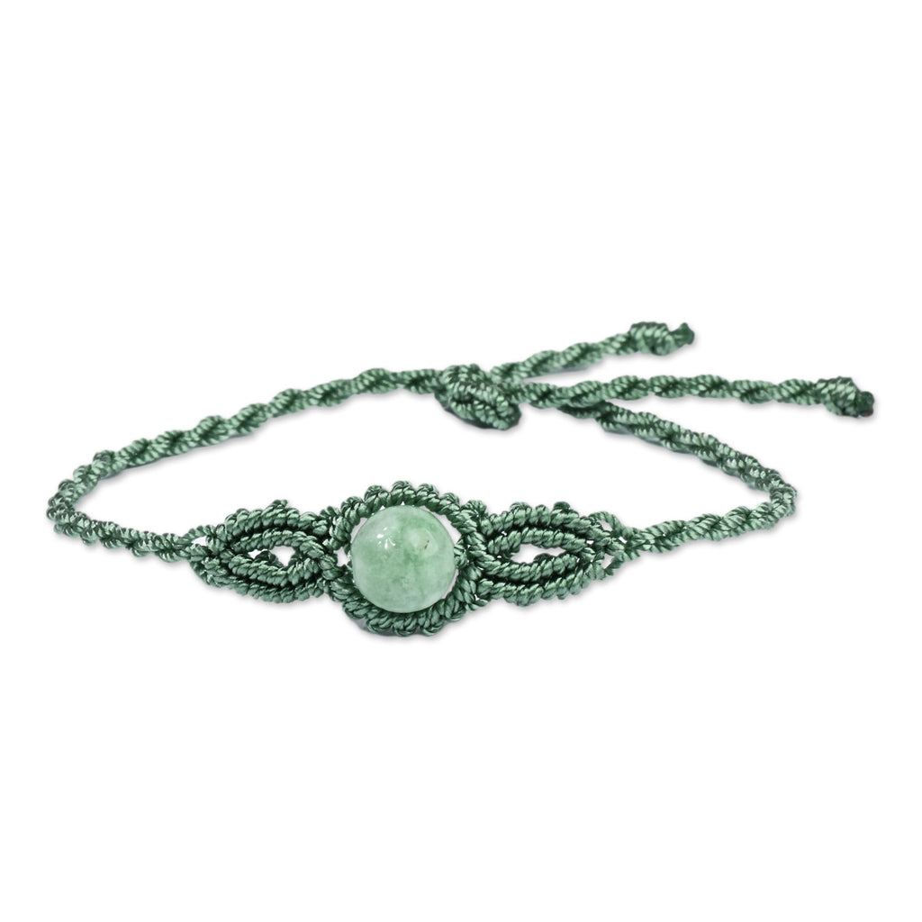 Handmade Turquoise Cotton and Jade Macrame Pendant Bracelet - Goddess of Vitality