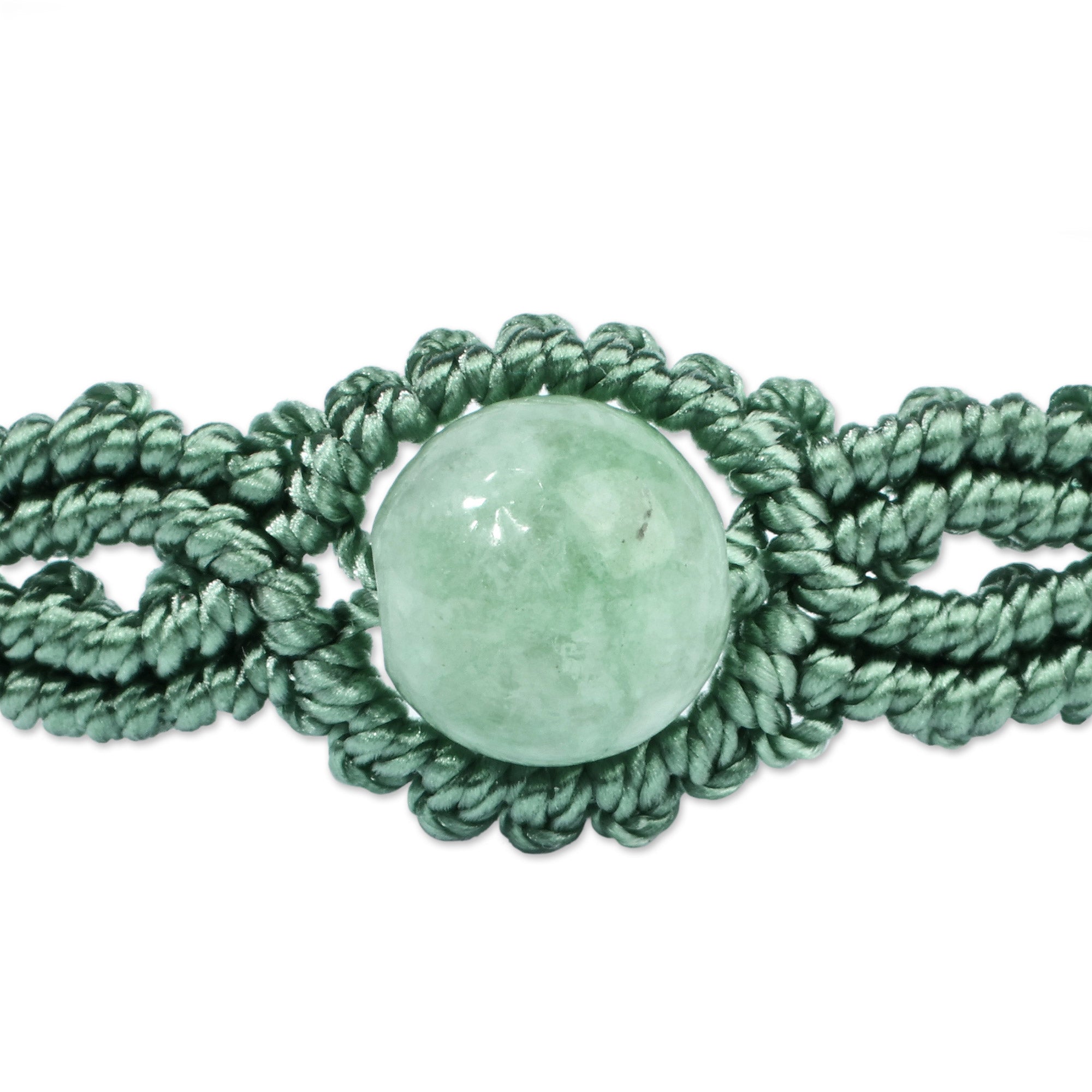 Handmade Turquoise Cotton and Jade Macrame Pendant Bracelet - Goddess of Vitality