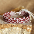 Artisan Handmade Floral Red Glass Beaded Wristband Bracelet - Romantic Bouquet