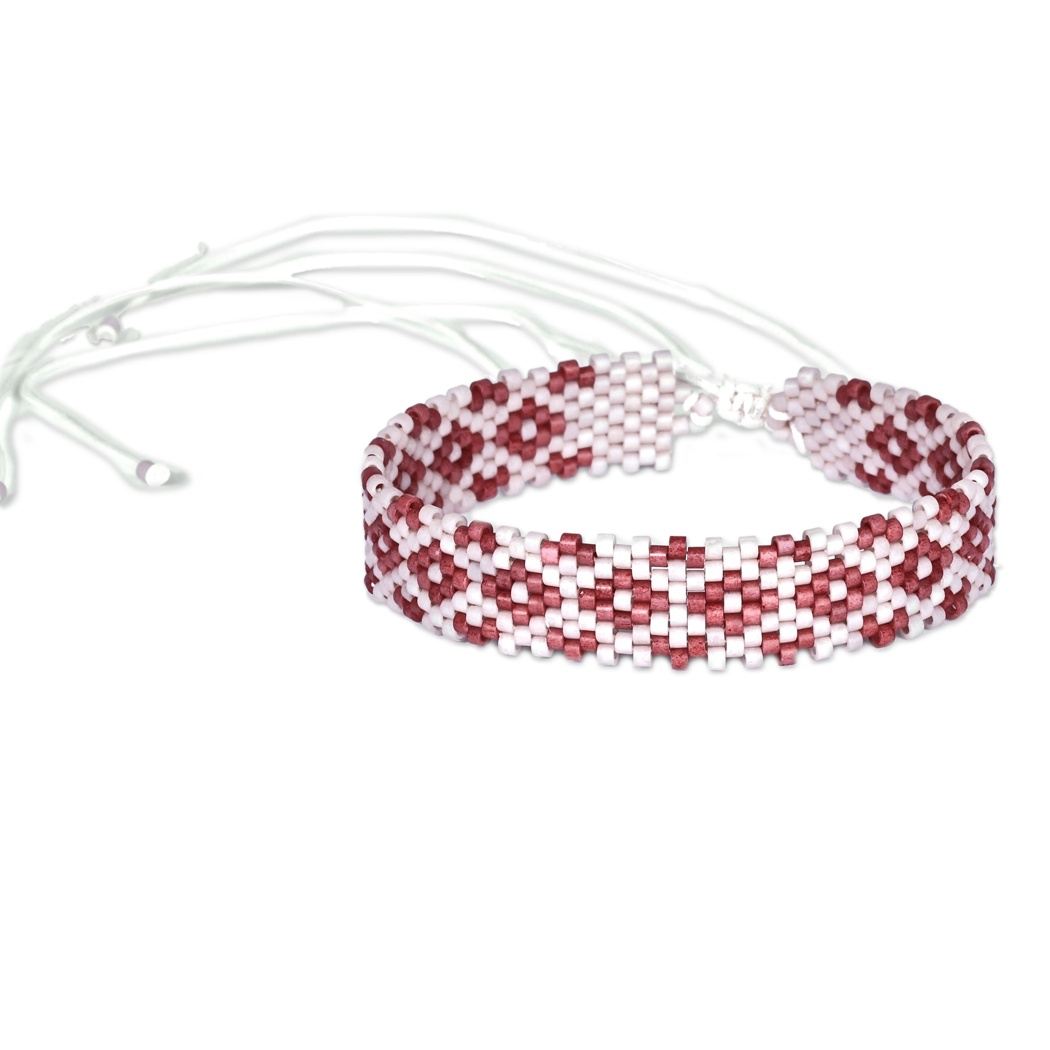 Artisan Handmade Floral Red Glass Beaded Wristband Bracelet - Romantic Bouquet
