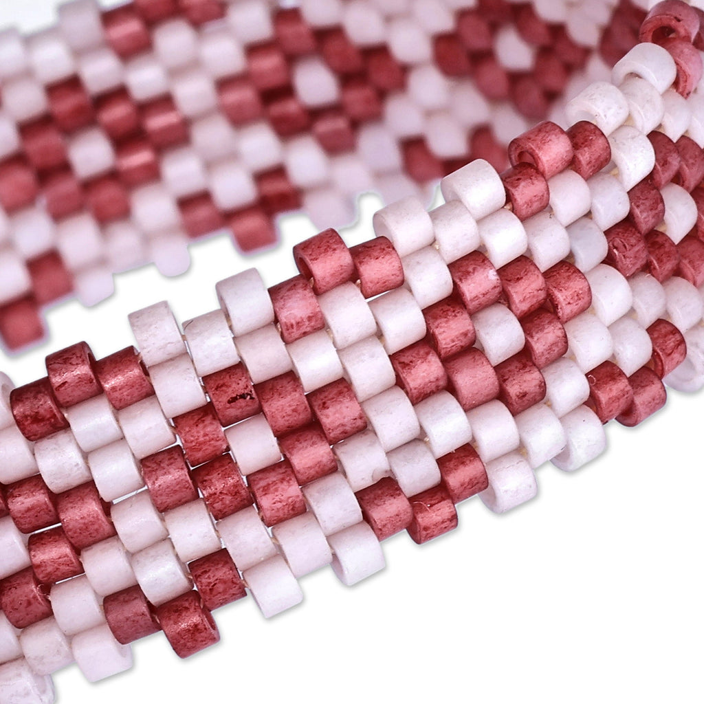 Artisan Handmade Floral Red Glass Beaded Wristband Bracelet - Romantic Bouquet