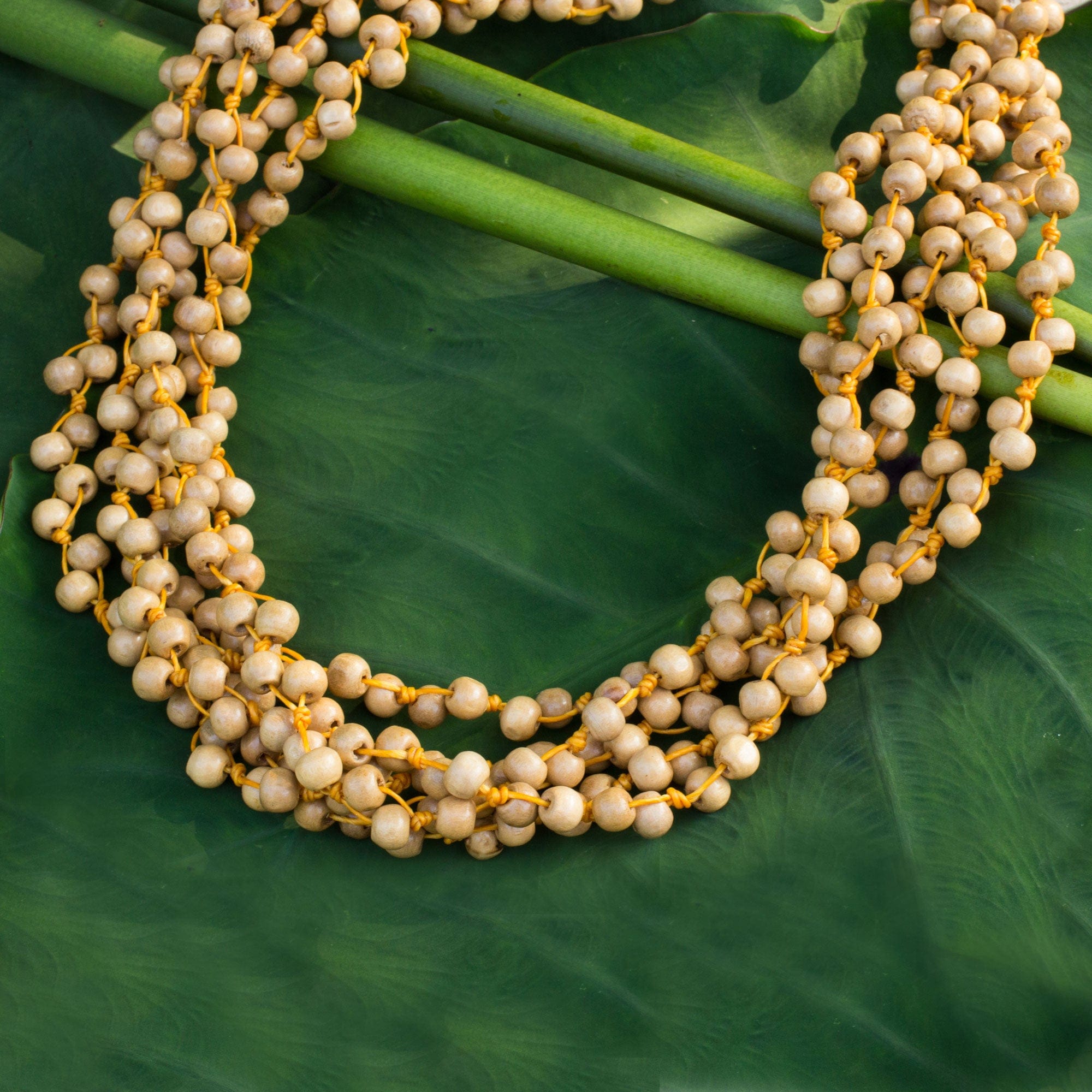 Fair Trade Artisan Crafted Wood Torsade Necklace - In Nature